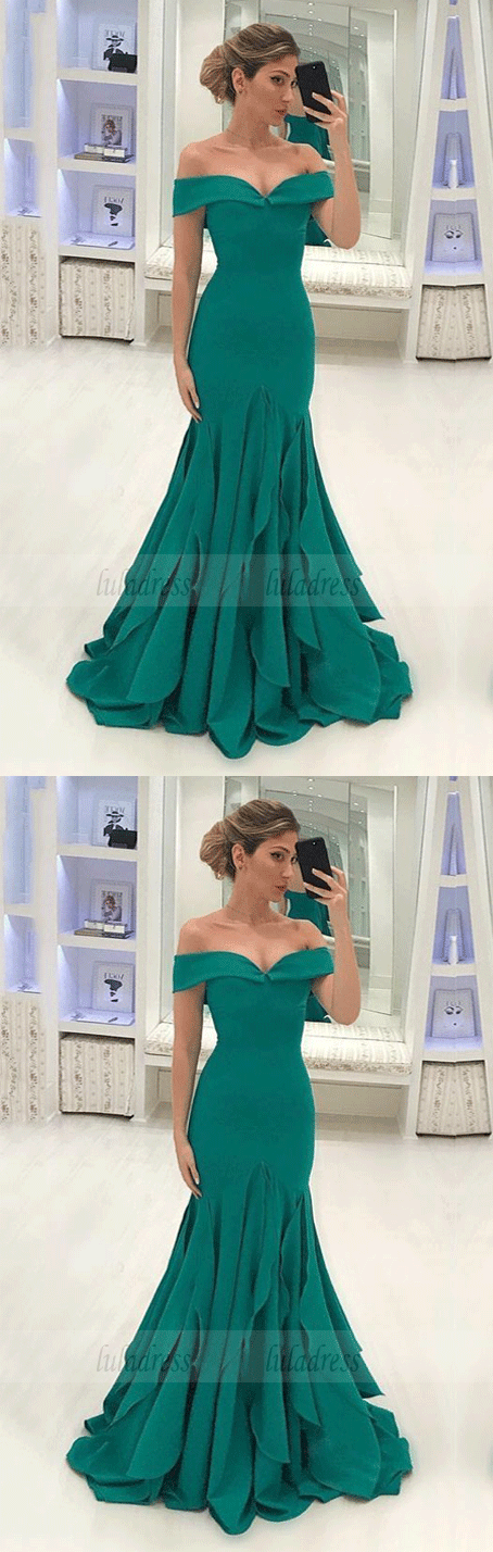 Off The Shoulder Mermaid Chiffon Prom Dresses Sweep Train