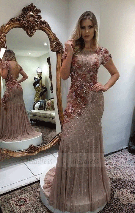 Short Sleeve Prom Dress,Sexy Evening Dress,Women Formal Dress