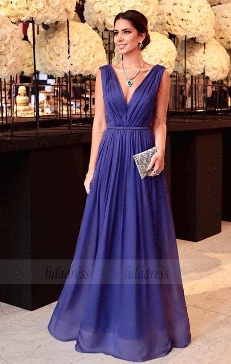 A-line V-neck Floor-length Prom Dress Evening Drsess,BW97402