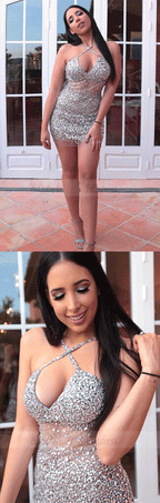 Sheath Mini Short Shining Beaded Crystal Cocktail Dresses Short Prom Party Dress