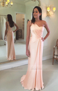 chiffon one shoulder long bridesmaid dresses elegant mermaid evening gowns,BD98140