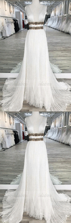 White V Neck Chiffon  Long  Prom Dress,  Evening Dresses