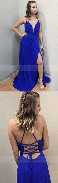 simple royal blue long prom dresses for teens, sexy spaghetti straps cross back mermaid prom party dress,BD98078