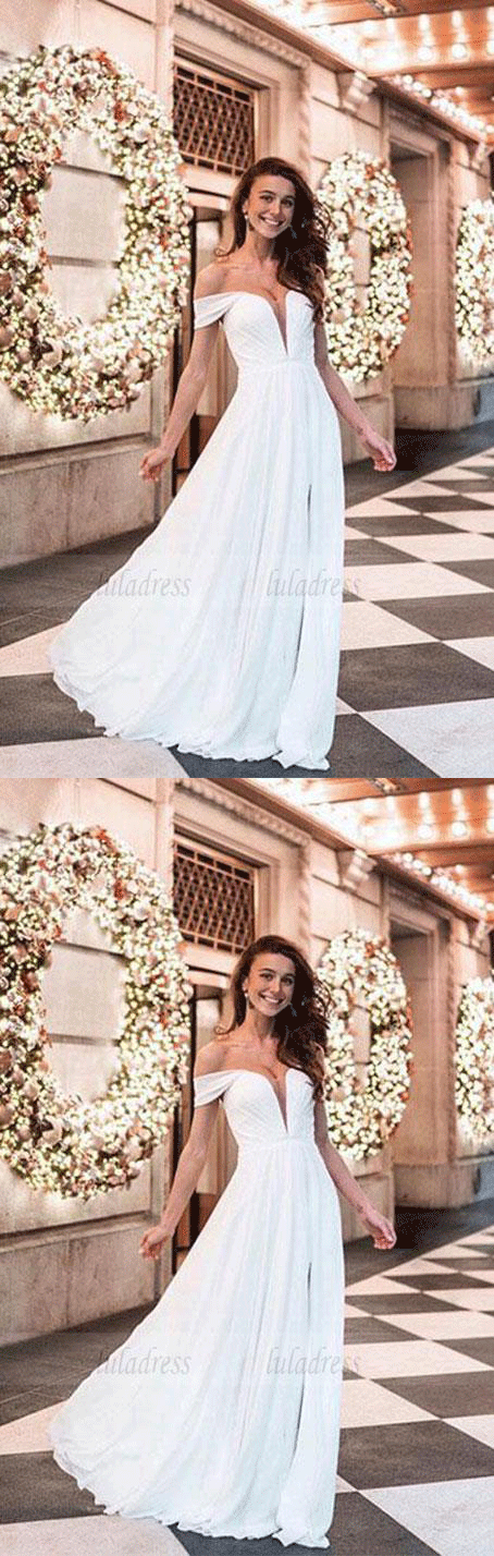 Simple White  Chiffon Long Prom Dress,Homecoming Dress