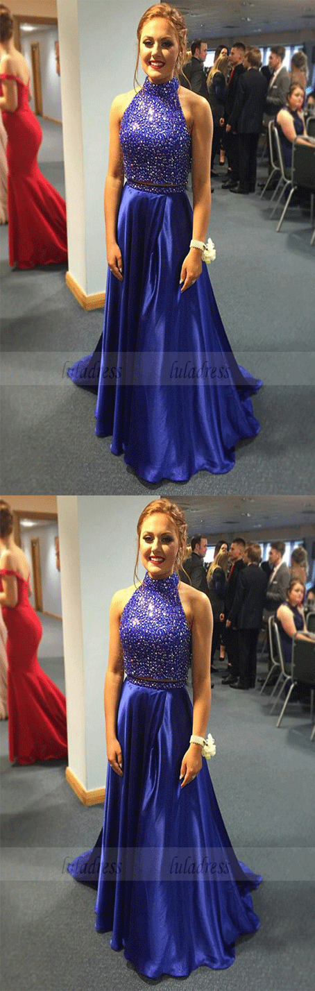 Two Piece Prom Dresses,Satin Prom Dresses