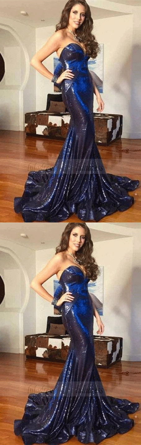 Mermaid Sweetheart Sweep Train Sequin Prom Dress