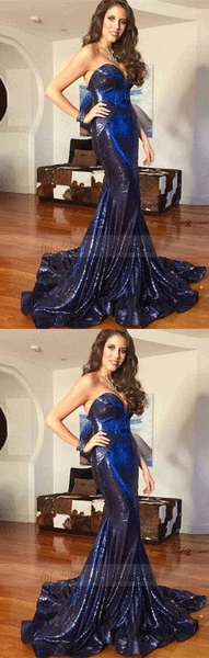 Mermaid Sweetheart Sweep Train Sequin Prom Dress,BD98689