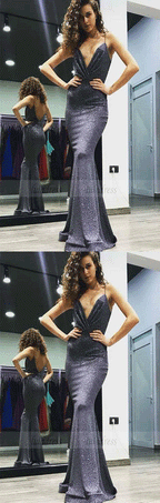 Mermaid Spaghetti Straps Backless Floor-Length Sequin Prom Dress