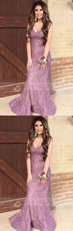 Mermaid Spaghetti Straps Sweep Train Dusty Rose Lace Prom Dress