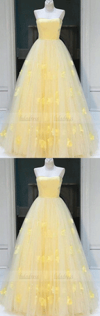 Princess Strapless A-line Daffodil Long Prom Dress