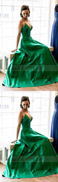 straps long prom dress, 2018 prom dress, simple A-line green long party dress,BD98699