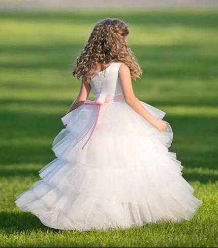 Satin and Tulle Flower girl dress with made to match rhinestone belt,BD98851