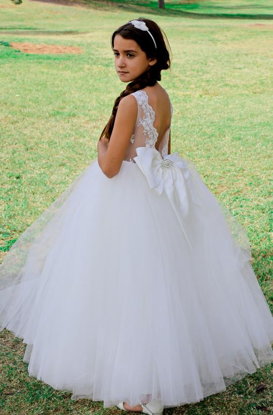 High Low V Back Lace tulle Wedding Flower Girl Dress