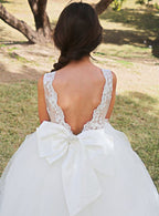 High Low V Back Lace tulle Wedding Flower Girl Dress