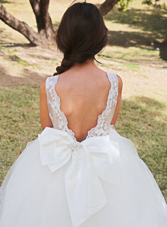 High Low V Back Lace tulle Wedding Flower Girl Dress
