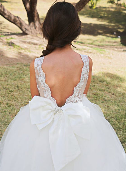 High Low V Back Lace tulle Wedding Flower Girl Dress,BD98850
