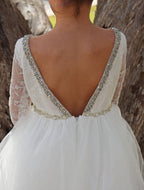 Princess Long Sleeves Backless Flower Girl Dresses Lace Beads Kids First Communion Dress Girls Pageant Birthday Party Dresses