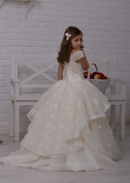 Flower girl dress,Princess Beads Lace Appliques Ball Gown Flower Girl Dresses Scoop Little Girl Birthday Party Gowns ,BD98821