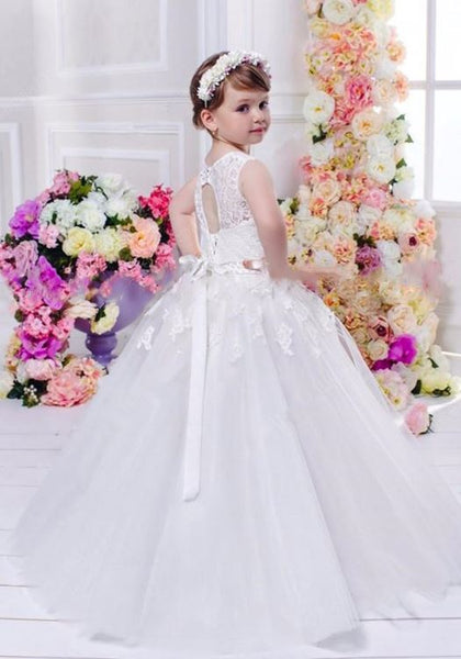 Cute Flower Girl Dress, Flower Girl Dresses for Weddings, Lace Applique Flower Girl Dress, Sleeveless Flower Girl Dress,BD98811