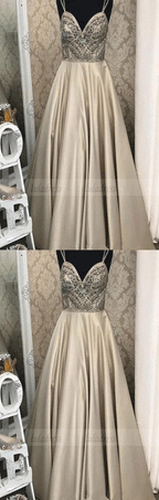 Spaghetti Straps Beaded Long Prom Dresses Formal Dress