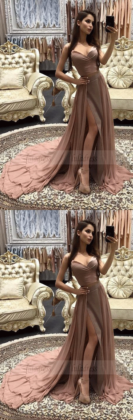 High Slit Formal Dress,A Line Prom Dresses,Prom Dress With Split