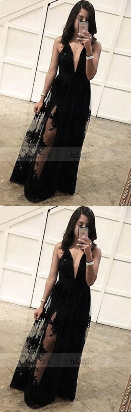 Charming Black Prom Dress, Sexy Sleeveless Prom Dresses, Long Evening Party Dress