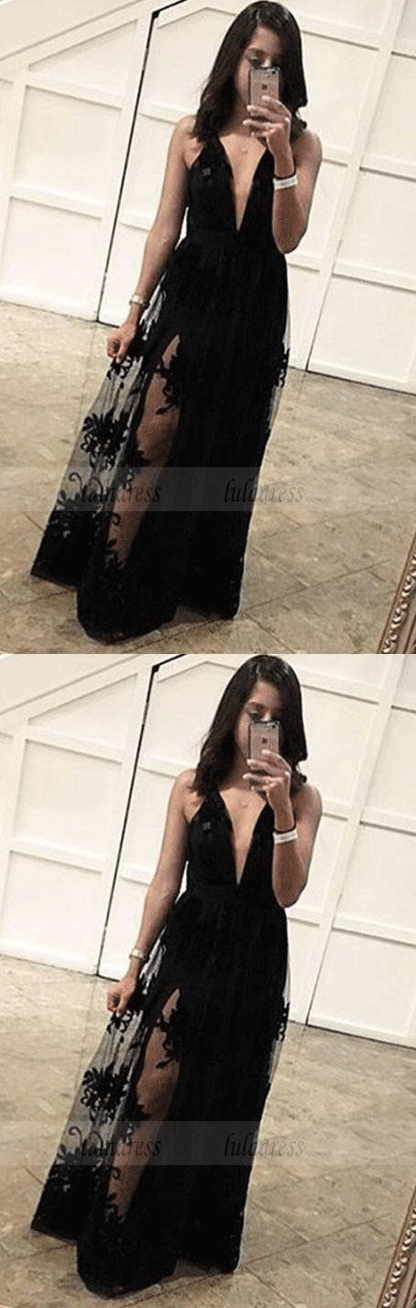 Charming Black Prom Dress, Sexy Sleeveless Prom Dresses, Long Evening Party Dress