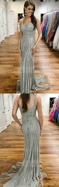 Mermaid Sweetheart Sweep Train Grey Prom Dress with Sequins,BD98997