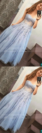 lace tulle long prom dress, sweetheart evening dress