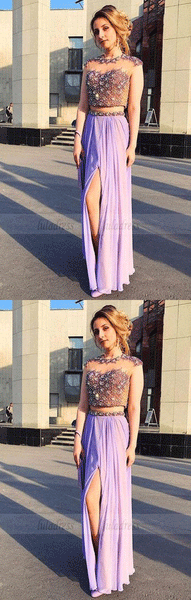 Sexy Sleeveless Prom Dress, Beaded Two Piece Prom Dresses, High Slit Long Party Dress,BD99024