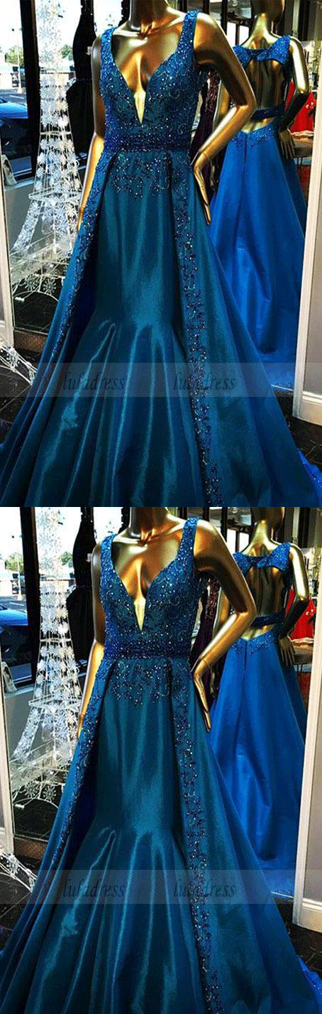 Sexy Sleeveless Prom Dress, Beaded A Line Prom Dresses, Formal Long Evening Dress
