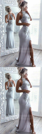 Spaghetti Straps Prom Dress,White Lace Bodice Party Dress,Mermaid Long Evening Dress