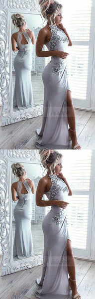 Spaghetti Straps Prom Dress,White Lace Bodice Party Dress,Mermaid Long Evening Dress,BD98975