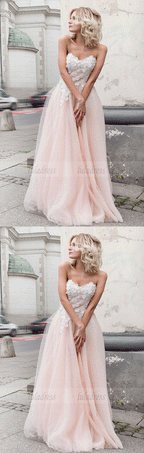 Beautiful sweetheart neck lace long prom dress, formal dress