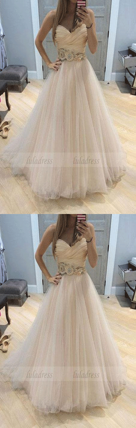 A line tulle long Sweetheart prom dresses,formal dress