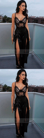 Lace Prom Dress with Slit, Sexy Long Prom Dresses, Sleeveless Evening Party Dress