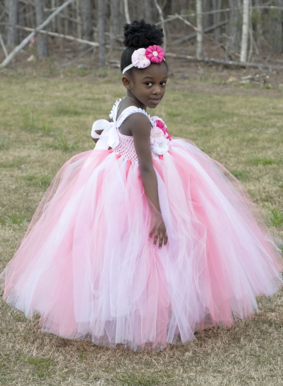 Flower Girl Dress, White and Pink Tutu Dress