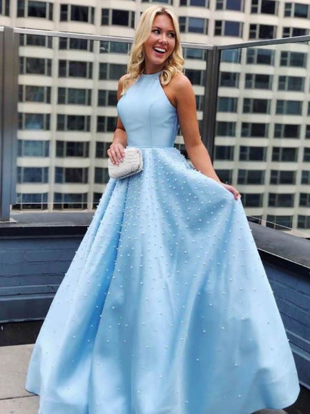 Simple Satin Long Prom Dresses Pearl Skirt Prom Dress, BW97693