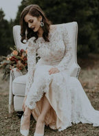 Lace Wedding Dress, Backless with Sleeves
