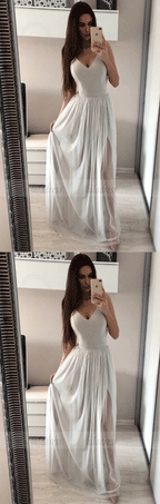 A Line Sweetheart Spaghetti Straps Chiffon Long Prom Dresses