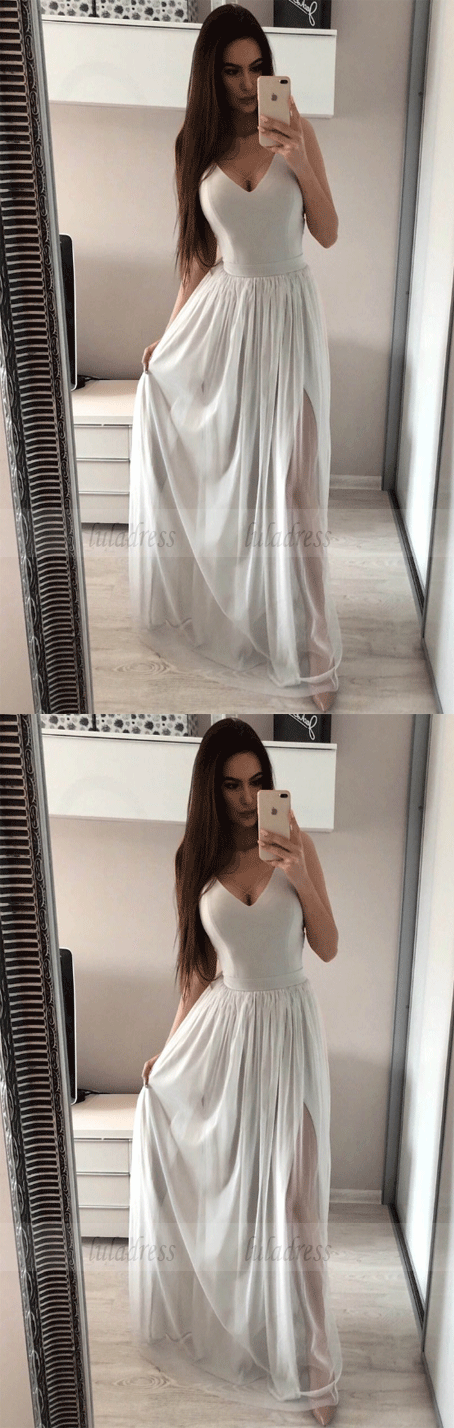 A Line Sweetheart Spaghetti Straps Chiffon Long Prom Dresses