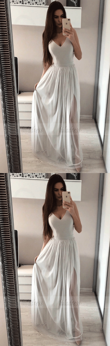 A Line Sweetheart Spaghetti Straps Chiffon Long Prom Dresses