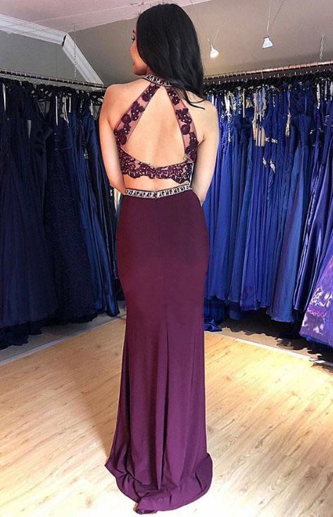 Mermaid Long Two Piece Prom Dress With Beading