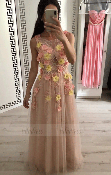 Scoop Neck Sleeveless Applique Prom Dresses,BW97538