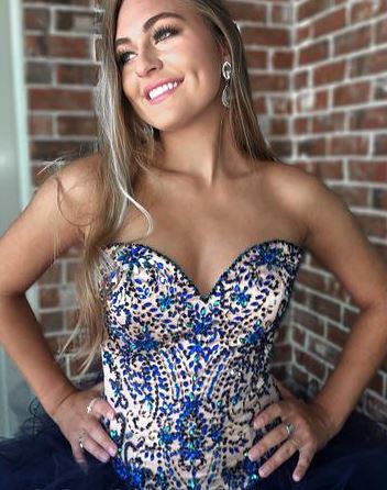 Ball Sweetheart Navy Blue Prom Dress with Sequins,BW97544