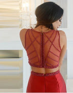 unique beading mermaid prom dresses, elegant 2 piece satin party dresses