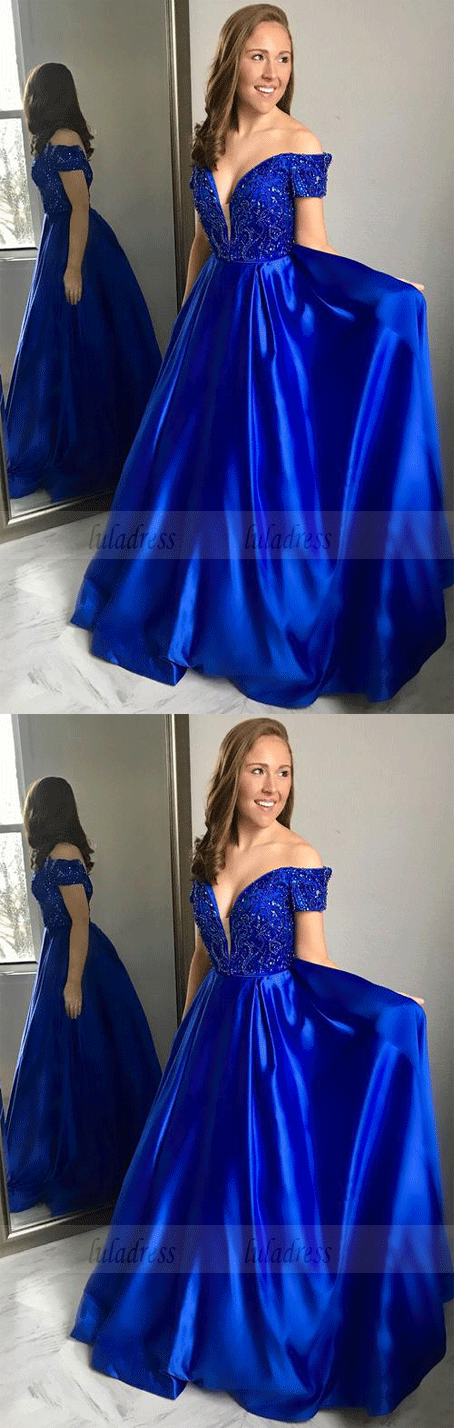 Off the Shoulder V-Neck Long Prom Dress