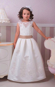 Floor Length Girl Pageant Appliques with Sash Communion Dress Wedding,BD98926