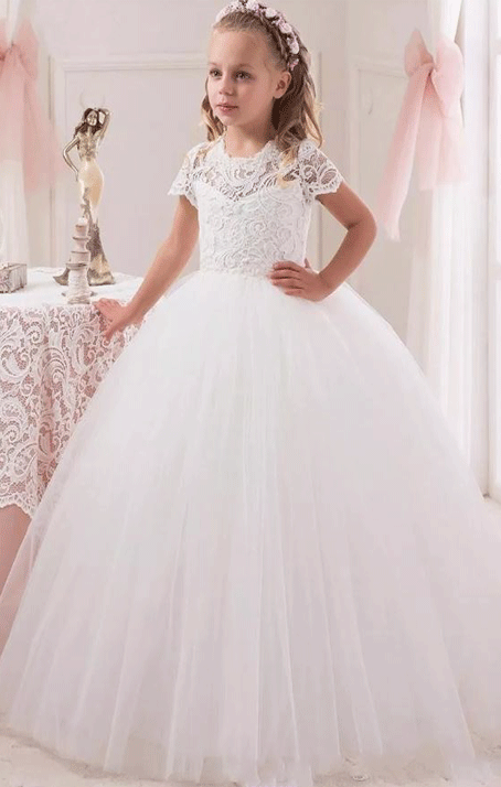 Short Sleeve Flower Girl Dress, Kids Prom Dress, Lace Flower Girl Dress, Flower Girl Dresses,BD98849