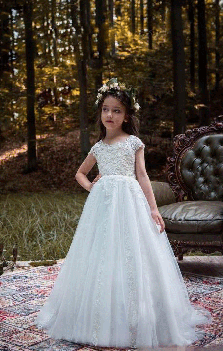 Charming Girl Lace Tulle Princess Bridesmaid Flower Girl Dresses Wedding Party Dresses